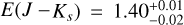 Mathematical equation: $E(J - {K_s}) = 1.40_{ - 0.02}^{ + 0.01}$