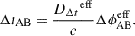 $$ \begin{aligned} {\Delta t_{\rm AB}} = \frac{{D_{\Delta t}}^\mathrm{eff}}{c} \Delta \phi _{\rm {AB}}^\mathrm{{eff}} . \end{aligned} $$
