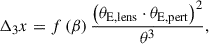 $$ \begin{aligned} \Delta _3 x = f\left(\beta \right) \frac{\left(\theta _{\rm E,lens}\cdot \theta _{\rm E,pert}\right)^2}{\theta ^3}, \end{aligned} $$