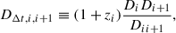 $$ \begin{aligned} D_{\Delta t,i,i+1} \equiv {(1+z_{i})}\frac{D_{i} D_{i+1}}{D_{ ii+1}}, \end{aligned} $$