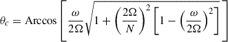 $$ \begin{aligned} \theta _c=\mathrm{Arccos}\left[\frac{\omega }{2\Omega }\sqrt{1+\left(\frac{2\Omega }{N}\right)^2\left[1-\left(\frac{\omega }{2\Omega }\right)^2\right]}\,\right] \end{aligned} $$