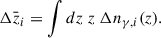 $$ \begin{aligned} \Delta \bar{z}_i = \int dz\ z\ \Delta n_{\gamma , i}(z). \end{aligned} $$