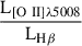 $ \frac{\mathrm{L}_{[{\mathrm{O}\,{\small { {\text{ II}}}}}]\lambda5008}}{\mathrm{L}_{\mathrm{H}\beta}} $