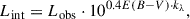 $$ \begin{aligned} L_{\rm int}=L_{\rm obs}\cdot 10^{0.4 {E(B-V)}\cdot k_{\lambda } }, \end{aligned} $$