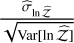 Mathematical equation: ${{{{\hat \sigma }_{\ln \mathord{\buildrel{\lower3pt\hbox{$\scriptscriptstyle\frown$}}\over {\rm Z}} }}} \over {\sqrt {{\rm{Var}}[\ln \mathord{\buildrel{\lower3pt\hbox{$\scriptscriptstyle\frown$}}\over {\rm Z}} ]} }}$