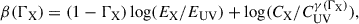 $$ \begin{aligned} \beta (\Gamma _{\rm {X}})&=(1-\Gamma _{\rm {X}}) \log (E_{\rm {X}}/E_{\rm {UV}}) + \log (C_{\rm {X}}/C_{\rm {UV}}^{\gamma (\Gamma _{\rm {X}})}), \end{aligned} $$