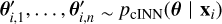 $\[\boldsymbol{\theta}_{i, 1}^{\prime}, \ldots, \boldsymbol{\theta}_{i, n}^{\prime} \sim p_{\text {cINN }}\left(\boldsymbol{\theta} \mid \mathbf{x}_{i}\right)\]$