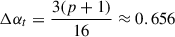 $ \Delta\alpha_t=\frac{3(p+1)}{16}\approx0.656 $