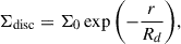 $$ \begin{aligned} \Sigma _{\rm disc}=\Sigma _0 \exp {\left(-\frac{r}{R_d}\right)}, \end{aligned} $$