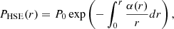 Mathematical equation: $$ \begin{aligned} P_{\rm {HSE}}(r) = P_0 \exp \left(-\int _0^r\frac{\alpha (r)}{r}dr\right), \end{aligned} $$