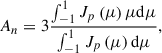 $$ \begin{aligned} A_n = 3\frac{\int _{-1}^{1}J_p\left(\mu \right)\mu \mathrm{d}\mu }{\int _{-1}^{1}J_p\left(\mu \right)\mathrm{d}\mu }, \end{aligned} $$