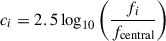 $$ \begin{aligned} c_i = 2.5 \log _{10} \left( \frac{f_i}{f_{\text{central}}} \right) \end{aligned} $$