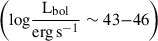 $ \left(\rm{log}\frac{L_{\mathrm{bol}}}{\mathrm{erg\,s^{-1}}}\sim43{-}46\right) $