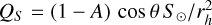 Mathematical equation: $Q_S = (1 - A) \, \cos{\theta} \,S_\odot/r_h^2$