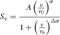 $$ \begin{aligned} S_{\nu } = \frac{A \left( \frac{\nu }{\nu _0} \right)^{\alpha }}{1 + \left( \frac{\nu }{\nu _b} \right)^{\Delta \alpha }} \end{aligned} $$