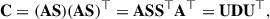 $$ \begin{aligned} \mathbf C = (\mathbf A \mathbf S )(\mathbf A \mathbf S )^{\top } = \mathbf A \mathbf S \mathbf S ^{\top } \mathbf A ^{\top } = \mathbf U \mathbf D \mathbf U ^{\top }, \end{aligned} $$