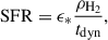 $$ \begin{aligned} \mathrm{SFR} = \epsilon _{*} \frac{\rho _{\rm H_2}}{t_{\rm dyn}}, \end{aligned} $$