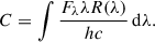 $$ \begin{aligned} C = \int \frac{F_\lambda \lambda R(\lambda )}{hc} \, \mathrm{d}\lambda . \end{aligned} $$