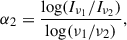 $$ \begin{aligned} \alpha _2 = \frac{\log (I_{\nu _{1}}/I_{\nu _{2}})}{\log (\nu _1/\nu _2)} , \end{aligned} $$