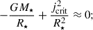 Mathematical equation: $$ \begin{aligned} -\frac{G M_{\star }}{ R_{\star }} + \frac{j_{\rm {crit}}^{2}}{R_{\star }^{2}} \approx 0 ;\end{aligned} $$