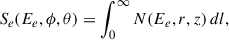 $$ \begin{aligned} S_e(E_e,\phi ,\theta ) = \int _{0}^{\infty } N(E_e,r, z)\,dl, \end{aligned} $$