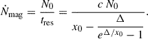 $$ \begin{aligned} \dot{N}_{\rm {mag}} = \frac{N_0}{t_{\rm {res}}} = \frac{c\,N_0}{x_0 - \dfrac{\Delta }{e^{\Delta /x_0}-1}}. \end{aligned} $$