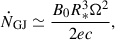 $$ \begin{aligned} \dot{N}_{\rm {GJ}} \simeq \frac{B_0 R_*^3 \Omega ^2}{2 e c}, \end{aligned} $$