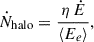 $$ \begin{aligned} \dot{N}_{\rm {halo}} = \frac{\eta \,\dot{E}}{\langle E_e\rangle }, \end{aligned} $$