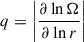 Mathematical equation: $ q = \left| \frac{\partial \ln \Omega}{\partial \ln r} \right| $