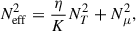 Mathematical equation: $$ \begin{aligned} N_{\rm eff}^2 = \frac{\eta }{K}N_{T}^2 + N_{\mu }^2, \end{aligned} $$