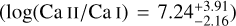 $\log (\mathrm{Ca \ II} / \mathrm{Ca \ I}) = 7.24_{-2.16}^{+3.91}$
