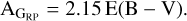Mathematical equation: $\[\mathrm{A}_{\mathrm{G}_{\mathrm{RP}}}=2.15 ~\mathrm{E}(\mathrm{~B}-\mathrm{V}).\]$