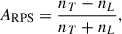 Mathematical equation: $$ \begin{aligned} A_\mathrm{RPS} = \frac{n_T-n_L}{n_T+n_L}, \end{aligned} $$