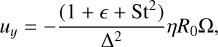 Mathematical equation: $\[u_y=-\frac{\left(1+\epsilon+\mathrm{St}^2\right)}{\Delta^2} \eta R_0 \Omega,\]$
