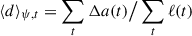 $ \langle d \rangle_{\psi,t}=\sum_t{\Delta a(t)}\big/\sum_t{\ell(t)} $