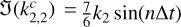Mathematical equation: $\mathfrak{J}\left(k_{2,2}^{c}\right)= \frac{7}{6} k_{2} \sin (n \Delta t)$