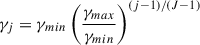 Mathematical equation: $$ \begin{aligned} \gamma _j=\gamma _{min}\left(\frac{\gamma _{max}}{\gamma _{min}}\right)^{(j-1)/(J-1)} \end{aligned} $$