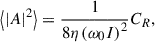 Mathematical equation: $$ \begin{aligned} \left\langle |A|^2\right\rangle = \frac{1}{8 \eta \left(\omega _0 I\right)^2}C_R, \end{aligned} $$