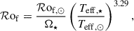 Mathematical equation: $$ \begin{aligned} {\mathcal{R} \mathrm{o}}_{\rm f} = \frac{{\mathcal{R} \mathrm{o}}_{\rm f, \odot }}{\Omega _{\star }}\left(\frac{T_{\rm eff,\star }}{T_{\rm eff, \odot }}\right)^{3.29}, \end{aligned} $$