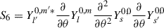 Mathematical equation: $$ \begin{aligned} S_6&=Y_{l^{\prime }}^{0,m^{\prime }*}\frac{\partial }{\partial {\theta }}Y_{l}^{0,m}\frac{\partial {^2}}{\partial {\theta ^2}}Y_{s}^{0,0}\frac{\partial }{\partial {\theta }}Y_{s^{\prime }}^{0,0}\end{aligned} $$
