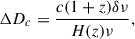Mathematical equation: $$ \begin{aligned} \Delta D_c = \frac{c(1+z) \delta \nu }{H(z) \nu }, \end{aligned} $$