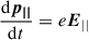 Mathematical equation: $ \frac{\mathrm{d}\boldsymbol{p_{||}}}{\mathrm{d}t}=e\boldsymbol{E}_{||} $