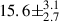 Mathematical equation: $ 15.6\pm^{3.1}_{2.7} $