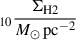 Mathematical equation: $ _{10}\frac{\Sigma_\mathrm{{H2}}}{M_{\odot}\,\rm{pc}^{-2}} $