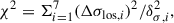 Mathematical equation: $$ \begin{aligned} \chi ^2 = \Sigma _{i = 1}^7 (\Delta \sigma _{\mathrm{los},i})^2/\delta ^2_{\sigma ,i}, \end{aligned} $$