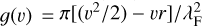 Mathematical equation: $g(v)= \pi [(v^2/2) - vr]/\lambda_{\rm F}^2$
