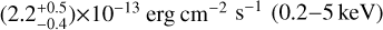 Mathematical equation: $\left( {2.2_{ - 0.4}^{ + 0.5}} \right) \times {10^{ - 13}}{\rm{erg}}\,{\rm{c}}{{\rm{m}}^{ - 2}}{{\rm{s}}^{ - 1}}(0.2 - 5{\rm{keV}})$