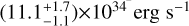 Mathematical equation: $\left( {11.1_{ - 1.1}^{ + 1.7}} \right) \times {10^{34}}{\rm{erg}}{{\rm{s}}^{ - 1}}$