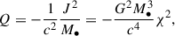 Mathematical equation: $$ \begin{aligned} Q = -\frac{1}{c^{2}}\frac{J^{2}}{M_{\bullet }} = -\frac{G^{2}M_{\bullet }^3}{c^4}\chi ^{2}, \end{aligned} $$