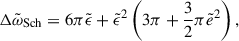 Mathematical equation: $$ \begin{aligned} \Delta \tilde{\omega }_{\rm Sch} = 6\pi \tilde{\epsilon } + {\tilde{\epsilon }}^{2} \left(3\pi + \frac{3}{2}\pi {\tilde{e}}^{2}\right), \end{aligned} $$